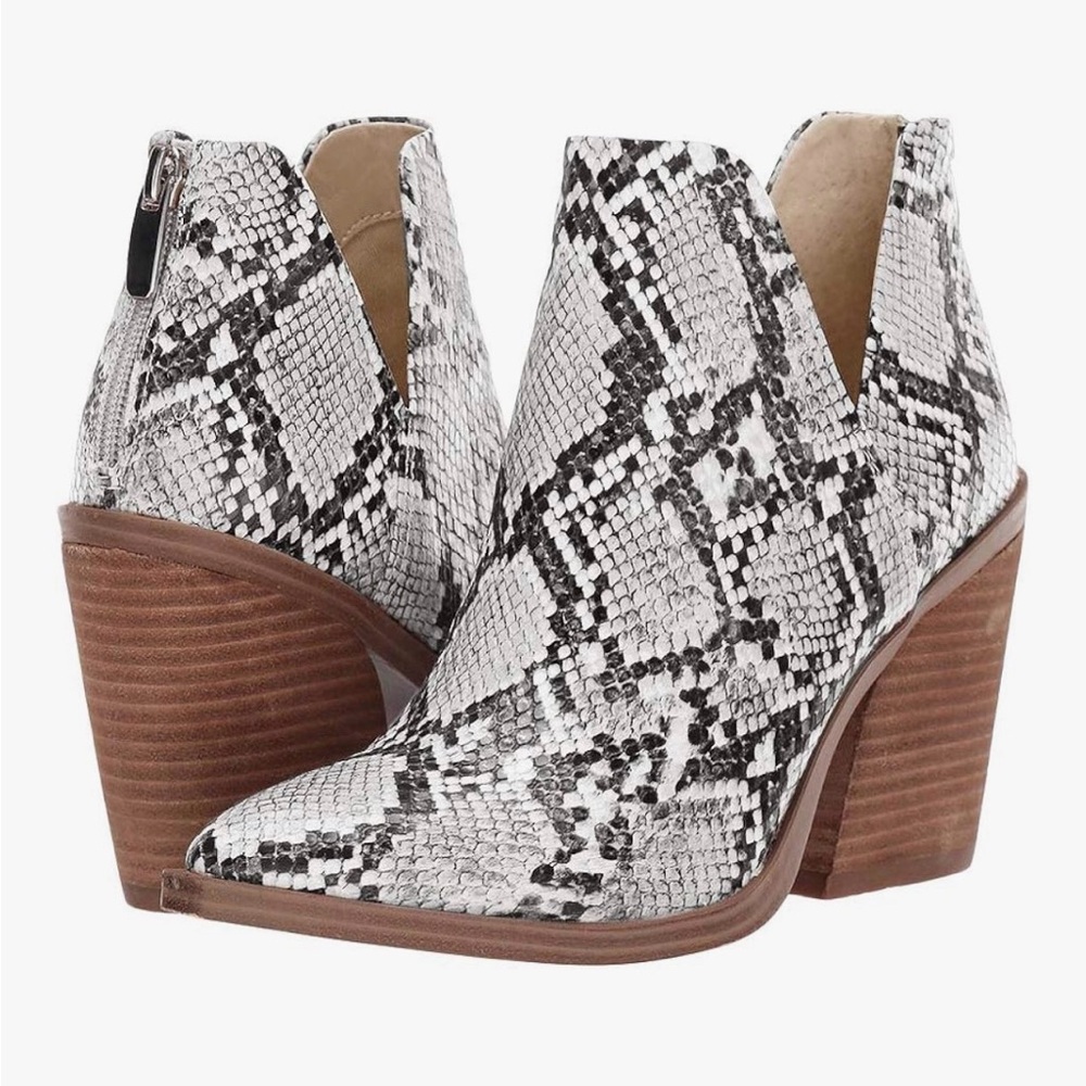 Snakeskin Ankle Boots pointed toe with a chunky stacked heel. Sz 10 - Picture 2 of 9